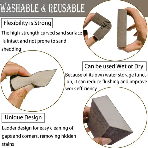 Details of Eight Pack Sanding Sponge Kit With 60 80 120 220 Grits Coarse To Fine Washable And Reusable Blocks for woodworking and metal polishing.