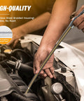 Mechanic installing Firewall Mounted Transmission Dipstick For TH350 And TH400 With Stainless Braided Hose
