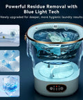 No Sweat Portable Foldable Washing Machine 20 Liter Tub With Blue Light Deep Clean showing deep cleaning tech for laundry.