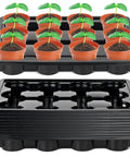 12 Cell Round Nursery Pot Trays For Moving 4 Inch Pots, Plastic Plant Carrying Tray Set With 17.2 By 13.2 By 2.5 Inches, 10 Pack Pot Transport Trays To Keep Pots Steady And Easy To Move displaying seedlings in pots