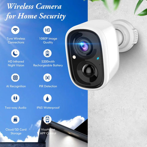 Wireless Outdoor Security Camera Battery Powered 1080P Color Night Vision With AI Motion Detection Two Way Talk Spotlight IP65 Waterproof For Home Security Customizable Monitoring Areas And Target Recognition In App