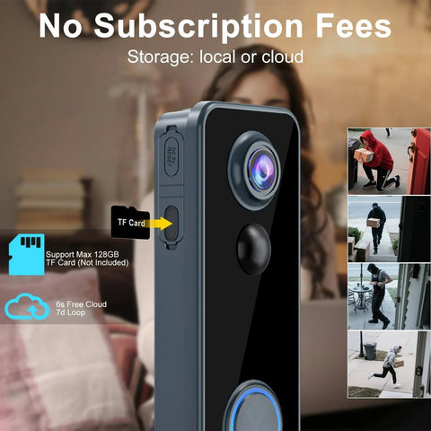 Wireless Doorbell Camera With 180 Degree Full Body View No Subscription Required 2K HD Live View Two Way Talk Battery Powered