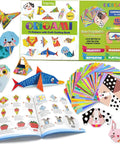 Origami Kit For Kids Ages Five To Twelve With 152 Papers And 72 Patterns Guiding Book and DIY Projects showcased with colorful designs