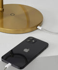 Close-up of charging port on Nova Modern Arc Table Lamp With Two Circle Ring Style Pendant Alexa Compatible Nightstand And Couch Side Light