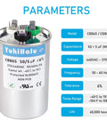 50 Plus 5uF MFD Dual Run Capacitor For Your ACs And HVAC Systems 370 To 440 VAC CBB65 Type with specifications and label