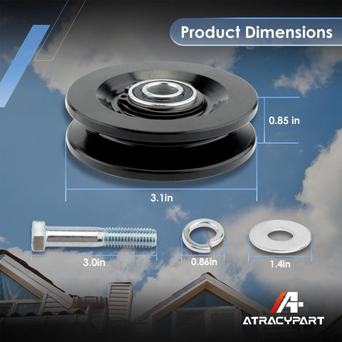 Roofing Hoist Carriage Wheel Kit For TP250 TP400 And LH200 LH2000 Elevators Replaces Part 90040 with dimensions and components.