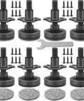 Complete Heavy Duty Furniture Leveling Feet Set, 8 Pack Adjustable Table Leg Levelers With Large Base, screws, wrench visible