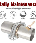 Top Shelf 2.25 Inch Exhaust Flange Pipe 2 Bolt Slotted Flange Stainless Steel Quick Fix Repair Kit showing maintenance tips and cleaning.