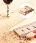 Assorted Wood Dowels Set, Fifty Pcs, Hardwood Dowels In Three Sixteenth Inch, Quarter Inch, depicted for carpentry use with tools.
