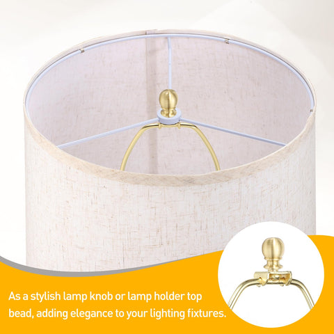 Brass Ball Lamp Finials Set Of 2 1 Inch Tall Lamp Cap Knobs on a lamp, top view and close-up, showing classic vintage style.