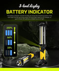 Rechargeable COB LED Work Light With Magnetic Base showing 3-level battery indicator for garage repair and home DIY.