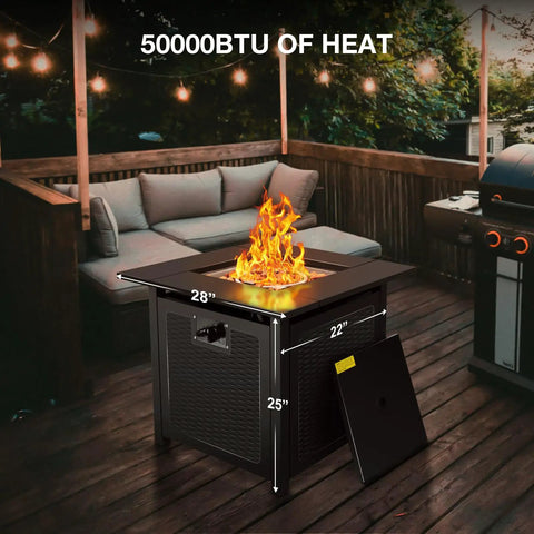 28 Inch Fire Pit Table With 50000 BTU Propane Patio Heater 2 In 1 Outdoor Gas Fire Pit With Removable Lid And Lava Stone