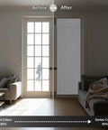 Easy Install French Door Curtain For Double Doors Thermal Insulated Light Blocking Tie Up Shades Energy Efficient 26 By 40 Inches In Pure White 1 Panel With No Drill Adhesive Straps installed on a door