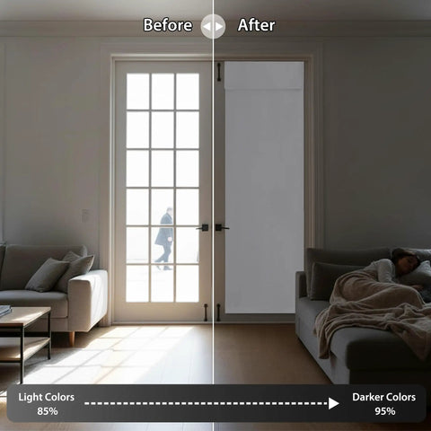 Easy Install French Door Curtain For Double Doors Thermal Insulated Light Blocking Tie Up Shades Energy Efficient 26 By 40 Inches In Pure White 1 Panel With No Drill Adhesive Straps installed on a door