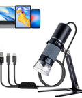 1080P Handheld Digital Microscope With 50X To 1000X Magnification, On The Go Portable USB Microscope With Adjustable Stand, 4 In 1 Cable Connection For iPhone Android Mac Windows PC, Great For Hobbyists And Fieldwork, black