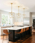 Industrial Gold Lantern Pendant Light With Iron Cage E26 Chandelier For Dining Room And Kitchen Modern Minimalist Gold Fixture Geometric Frame Glam Bulbs Not Included over kitchen island
