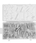 Ultimate 200 Pcs Spring Assortment Kit With 20 Sizes For Any Home Repair Job Featuring Heavy Duty Extension And Compression Springs Stored In A Snazzy Organized Box For Super Easy Access And Quick Fixes, open plastic case