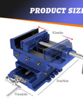 Heavy Duty Cast Iron Drill Press Vise Featuring Six Inch Max Jaw Opening And Slick Two Way Xy Sliding Base for precise woodworking, showing dimensions.