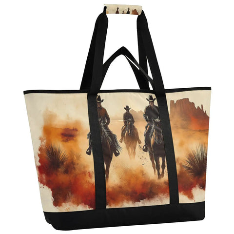 Western-themed insulated cooler tote with cowboys print, Insulated Cooler Tote Beast With Large Capacity For Shopping Picnics Beach