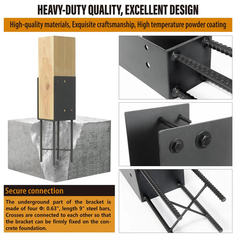 4 Pack Heavy Duty Stainless Steel U Shape Fence Post Holder 6x6 Inches Actual 5.5x5.5 Inches For Terrace Posts Wood Gazebos Fences Deck Railings Dark Grey