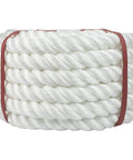 1 Inch 100 Ft Floating Twisted Polypropylene Rope for Marine Use and Wet Projects, coiled and white with red binding