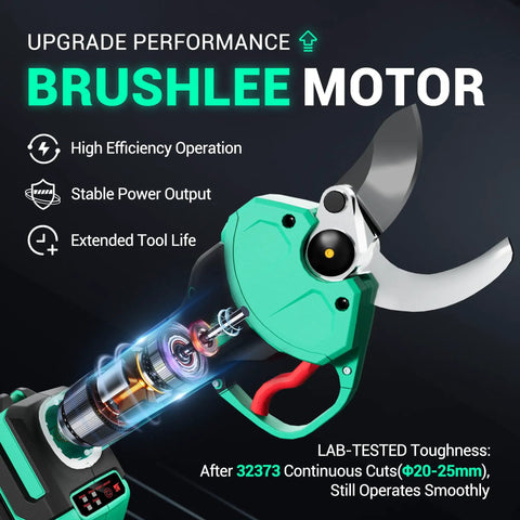 Cordless 20v Brushless Electric Pruning Shears With Dual 20ah Batteries And Sk5 Steel Blades Make Snipping Garden Limbs A Smooth Piece Of Cake Up To 14 Inches Easily - brushless motor close-up.