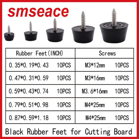 Heavy Duty Rubber Feet And Screw Kit With Stainless Steel Washers For Furniture Sofa Legs Cutting Board Anti Slip Protective Pads, multiple sizes.
