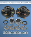 Trailer Idler Hub Kit Set For 5 On 4.5 Inch Axles 2000 Lb Capacity 1-1/16 Inch Straight Spindle Includes Outer Cone Bearings Grease Seals Lube Caps And 1/2 Inch Wheel Nuts displayed on blue background with all components visible
