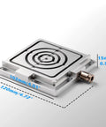 Angled top view of aluminum Genmitsu vacuum clamp pod with circular vacuum pad and brass inlet, 120 x 102 x 15 mm