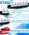 Heavy Duty 250A Bus Bar 12V Marine And Car Power Distribution Block With Six One Quarter Inch Copper Terminals Red Black Pair showcasing 304 stainless steel components.