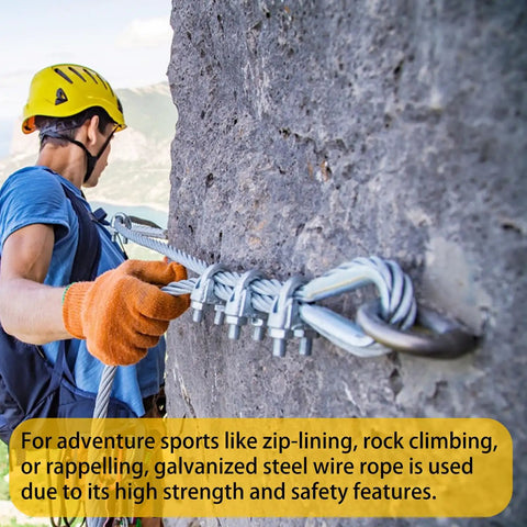 Three Eighths Inch Steel Cable Kit 30 Ft 7x19 Wire Rope With Loops Clamps And Thimbles 12000 Lbs Breaking Strength on rock wall