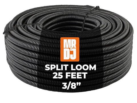Garage Boss Heavy Duty Split Wire Loom Tubing Three Pack Sleek Black Corrugated Cable Conduit For Automotive Marine Wiring Crew Approved Harness Wrap 25 Ft Each in coiled black tubing.