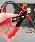 Heavy Duty Wire Stripper And Professional Electrician Cutting Pliers Featuring Built Tough Steel Blades And Non Slip Comfort Grip For Trusted Daily Hustle Jobs in hand, wires visible.