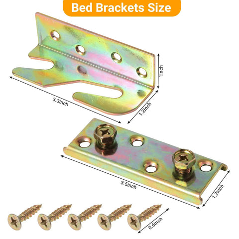 Rock Solid Galvanized Bed Rail Brackets 4 Pack With 32 Heavy Duty Screws Rust Proof steel brackets with screws, measuring 3.3" and 3.5".