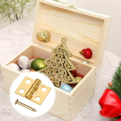 24 Pcs Dollhouse Hinges 10x8mm 180 Degree Stainless Steel Gold Tiny Hinges For Miniature Furniture And Jewelry Boxes With 96 Screws Included By SynHHnergyx shown with wooden gift box