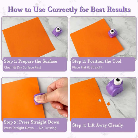 Step-by-step guide to using 10 Piece Hole Punch Craft Set With Colorful Scrapbooking Shapes Including Snowflakes Hearts Crowns Four Leaf Clover Stars Candy Rabbits Tulips Durable Stainless Steel Cutting Dies Safe Plastic Shell Flat Base For Easy, Fun DIY Craft Projects