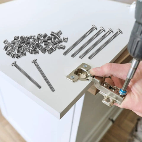 Nickel Plated Flat Head Hex Socket Frame Bolts And Furniture Screws Replacement Hardware Kit with assorted lengths on a table