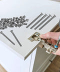 100 Piece M6 Nickel Plated Flat Head Hex Socket Screws With Barrel Nuts Furniture Connector Bolts Kit in use with drill