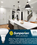 Modern kitchen with recessed lighting and a BR40 LED Flood Light Bulb 13W To 85W Equivalent 3500K Natural White 1400 Lumens displayed.