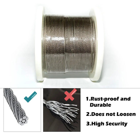 One Eighth Inch T316 Stainless Steel Wire Cable 600 Feet 7x7 Construction Aircraft Cable For Deck Railing Kit DIY Balustrades Marine Grade