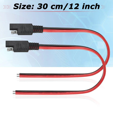 16 Pack SAE 2 Pin Quick Connectors Extension Cables 14 AWG 1 Ft Wire Harness For 12V Motorcycle Car Solar Panel Battery Charger And Automotive Use Red And Black Polarity Included, 30 cm