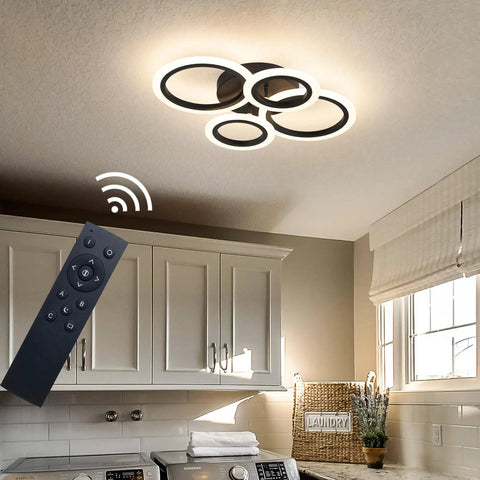 34W Dimmable LED Ceiling Light With Four Ring Black Flush Mount 3000K To 6000K Color Temp Remote Control 2720 Lumens over a kitchen