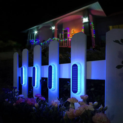 Blue Solar Dock Deck Lights No Wiring Easy Install Stick On Outdoor Waterproof Step Lights for garden fence at night