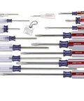 Slotted And Philips Screwdriver Set 17 Piece With 9 Slotted Bits And 7 Philips Bits Plus 4 In 1 Pocket Keychain, arranged lay flat