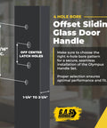 10 Inch Olympus Sliding Patio Glass Door Offset Pull Handle Set Replacement Non Keyed Black Finish Fits 3 15/16 Inch Hole Spacing And 1 1/4 To 2 1/4 Inch Door Thickness With Four Hole Pattern Escutcheon Plate