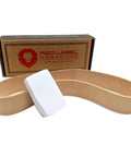 Top Shelf 1X18 Leather Honing Strop Belt For Knifemakers Comes Loaded With White Buffing Compound on display.