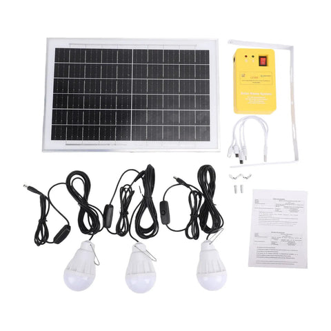 Top Shelf Solar Generator Kit With 6000mAh Battery, Led Lighting, And Multiport Usb Hub For Camping, emergency home backup, showing solar panel, lights, and charging system.