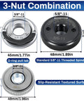Three Piece 5/8-11 Angle Grinder Nut Set With D Ring Knurled Arbor Nut And Self-Locking Nut No-Fuss Quick Change Kit dimensions