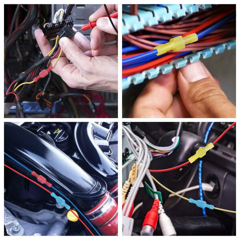 Heavy Duty Nylon Spade Connector Kit Featuring Thick Tinned Brass Insulated Crimp Wire Connectors For Seamless Automotive Wiring Jobs used in various wiring setups.