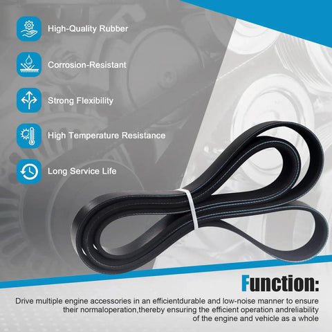 Premium Remax Engine Serpentine Drive Belt Fits Honda Civic 2006-2011 And Suzuki Aerio 2002 L4 1.8L at an angle showcasing its EPDM material.